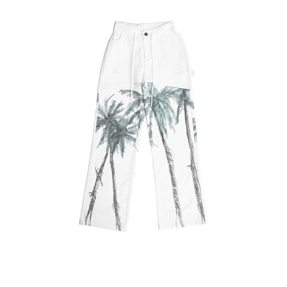 Palm Tree Print Wide Leg Pants